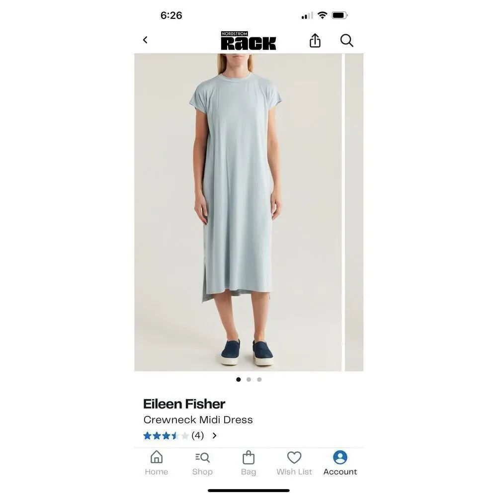 Eileen Fisher Crew Neck Midi Dress in Dawn ( Light Blue) Sz M NWT